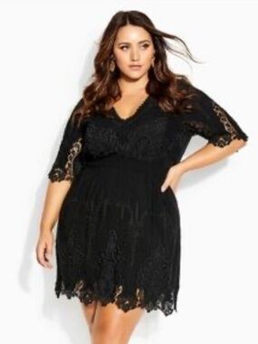 LIKE NEW City Chic Navy Blue Lace V-Neck Fit & Flare Dress